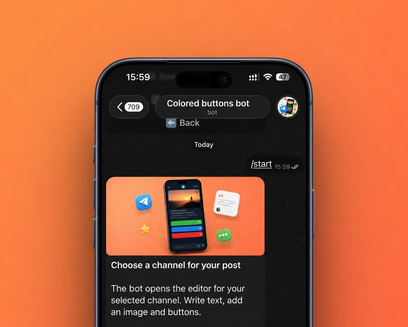 Channel post editor entry — English interface