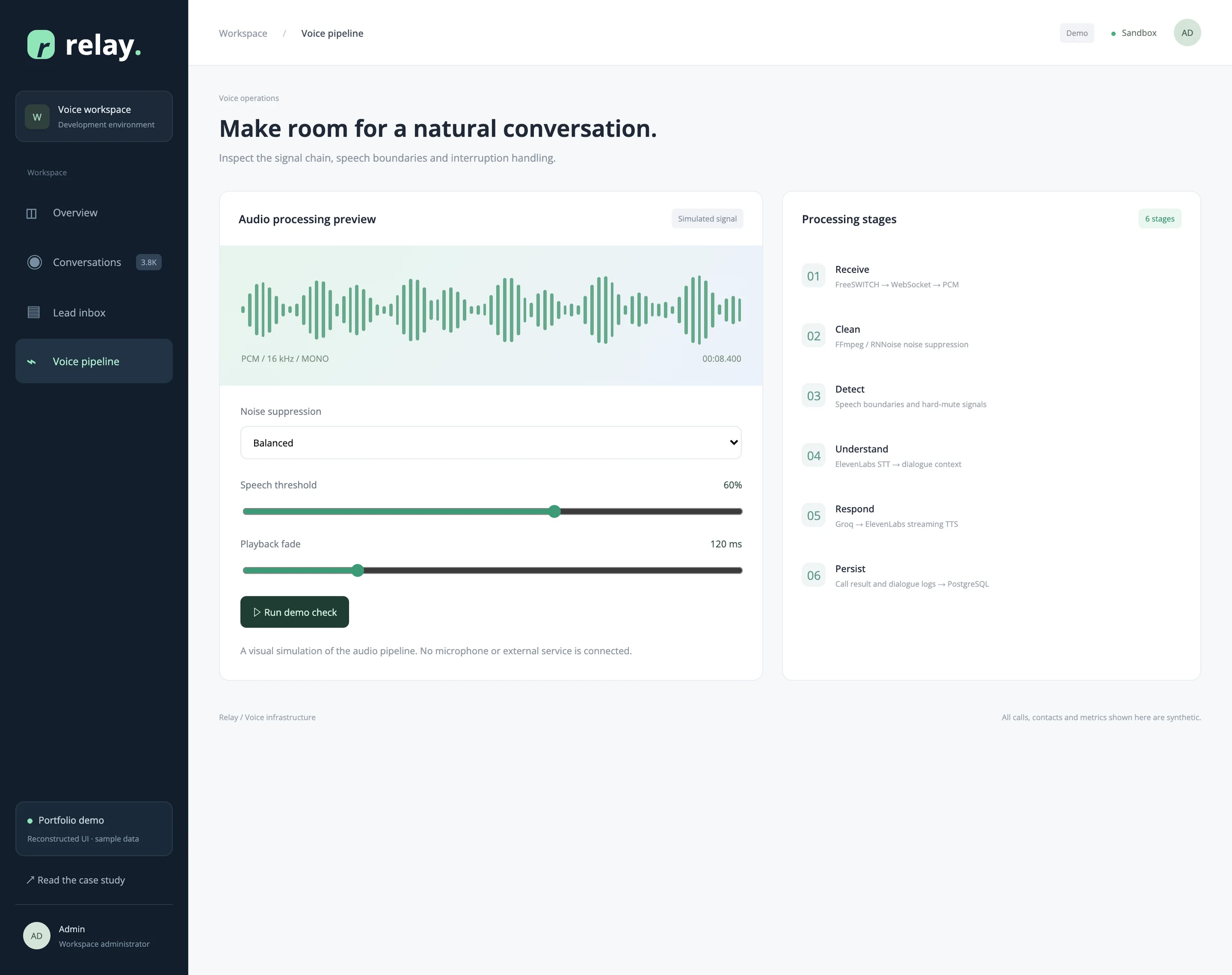 Reconstructed audio processing screen